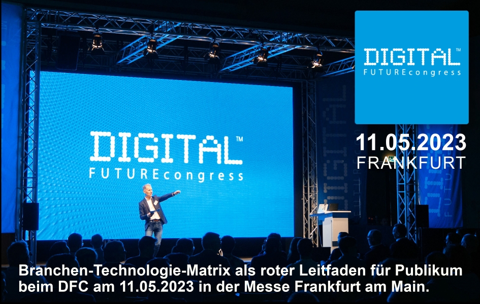 Branchen-Technologie-Matrix als roter Leitfaden für Publikum beim DFC am 11.05.2023 in Frankfurt